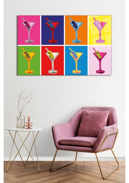 Rengarenk Renkli Martiniler Cam Tablo, Darbelere Dayanıklı Kırılmaz Cam, Hediyelik fiyatları