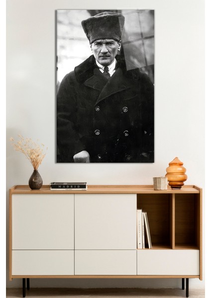 Mustafa Kemal Atatürk Portresi Cam Tablo, Darbelere Dayanıklı Kırılmaz Cam, Hediyelik