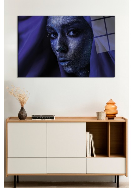 Mor Parıltılı Kadın Portresi Cam Tablo, Darbelere Dayanıklı Kırılmaz Cam, Hediyelik