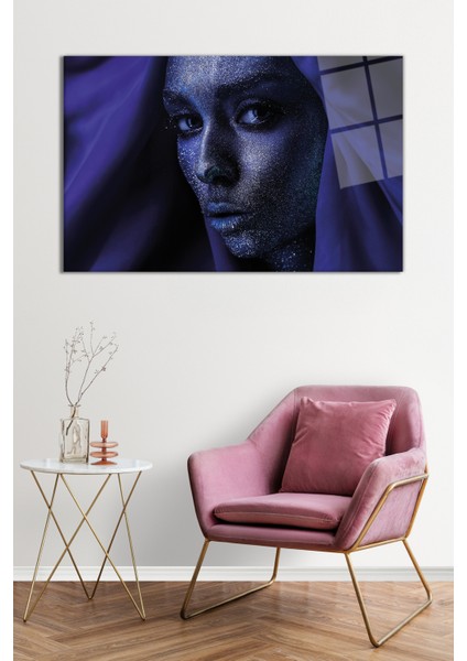 Mor Parıltılı Kadın Portresi Cam Tablo, Darbelere Dayanıklı Kırılmaz Cam, Hediyelik fiyatları