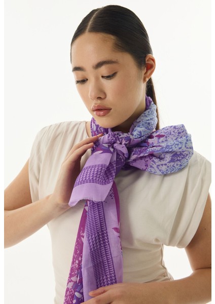 Faylinn Sarmaşık Desen Lila Pamuklu Şal
