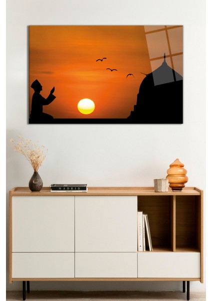 Gün Batımında Dua Eden Adam Cam Tablo, Darbelere Dayanıklı Kırılmaz Cam, Hediyelik