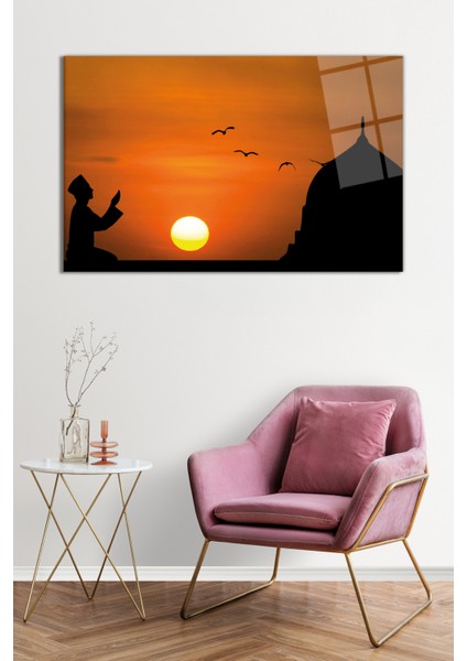 Gün Batımında Dua Eden Adam Cam Tablo, Darbelere Dayanıklı Kırılmaz Cam, Hediyelik fiyatları