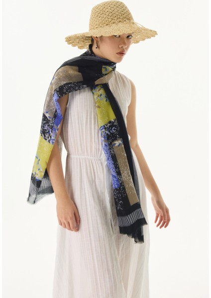 Faylinn Sarmaşık Desen Siyah-Yağ Yeşil Pamuklu Şal modelleri