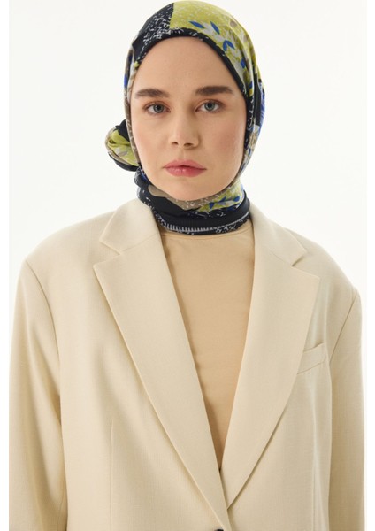 Faylinn Sarmaşık Desen Siyah-Yağ Yeşil Pamuklu Şal indirimleri