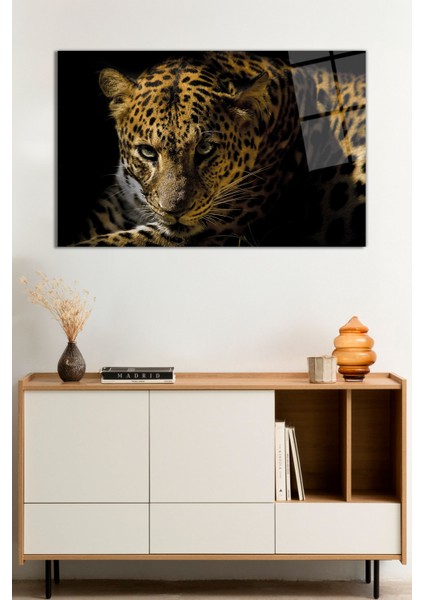 Leopar Hayvan Portresi Cam Tablo, Darbelere Dayanıklı Kırılmaz Cam, Hediyelik