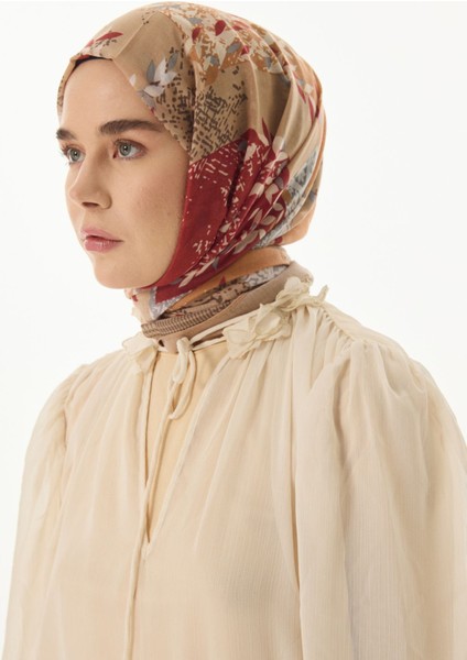 Faylinn Sarmaşık Desen Kahve-Kiremit Pamuklu Şal