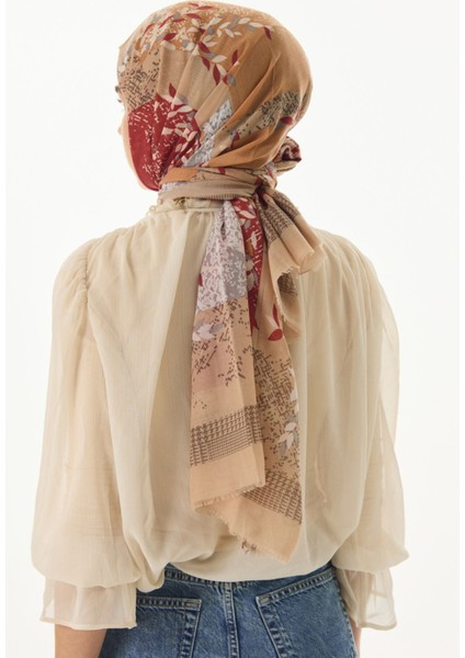 Faylinn Sarmaşık Desen Kahve-Kiremit Pamuklu Şal
