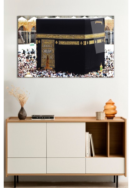 Mescid-I Haram Kabe Dini Islami Cam Tablo, Darbelere Dayanıklı Kırılmaz Cam, Hediyelik
