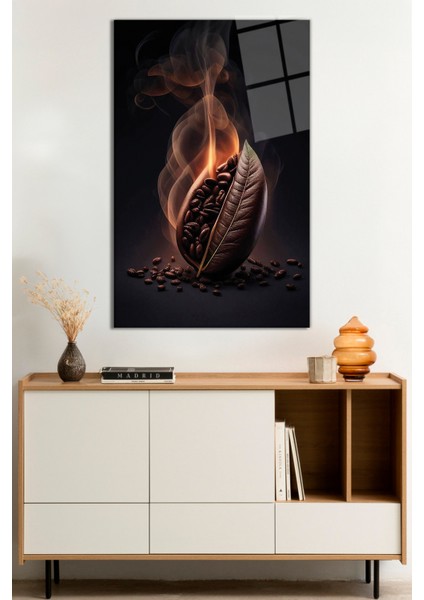 Duman Üzerinde Kahve Çekirdeği Soyut Cam Tablo, Darbelere Dayanıklı Kırılmaz Cam, Hediyelik