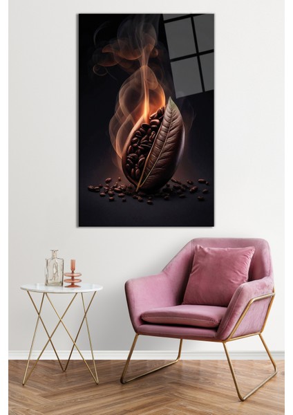 Duman Üzerinde Kahve Çekirdeği Soyut Cam Tablo, Darbelere Dayanıklı Kırılmaz Cam, Hediyelik fiyatları