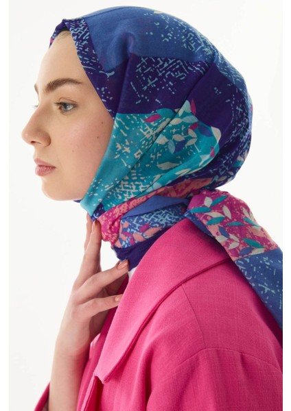 Faylinn Sarmaşık Desen Saks Mavi-Fuşya Pamuklu Şal fiyatları