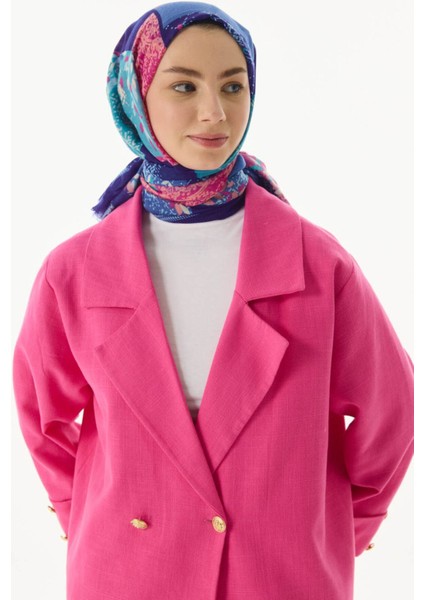 Faylinn Sarmaşık Desen Saks Mavi-Fuşya Pamuklu Şal modelleri