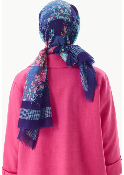 Faylinn Sarmaşık Desen Saks Mavi-Fuşya Pamuklu Şal indirimleri