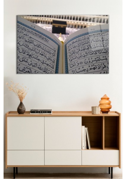 Kuran-I Kerim Kabe Kutsal Topraklar Dini Islami Cam Tablo, Darbelere Dayanıklı Cam, Hediyelik