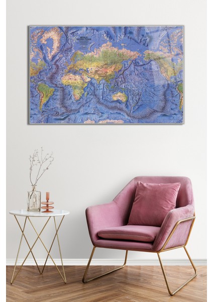 Dünya Okyanus Haritası Cam Tablo, Darbelere Dayanıklı Kırılmaz Cam, Hediyelik fiyatları