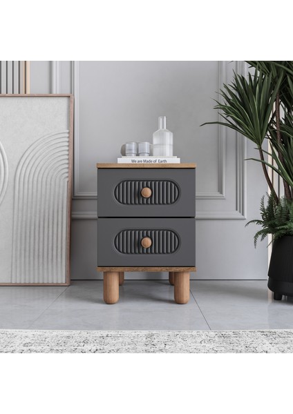 Milen 2 Çekmeceli Komodin Tamamı Mdf (Antrasit)