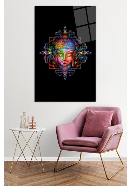 Siyah Zeminde Renkli Buda Kafası Cam Tablo, Darbelere Dayanıklı Kırılmaz Cam, Hediyelik fiyatları