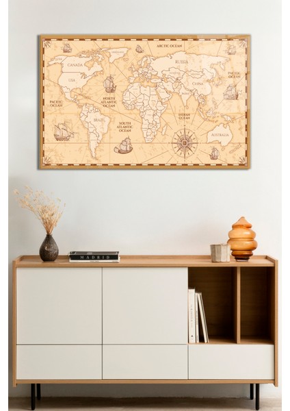 Tarihi Eski Dünya Haritası Cam Tablo, Darbelere Dayanıklı Kırılmaz Cam, Hediyelik
