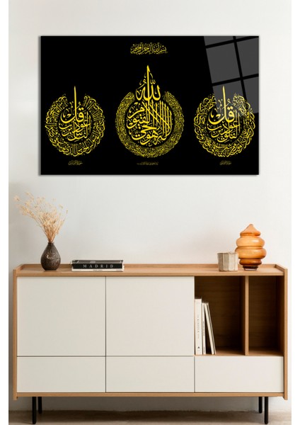 Ayetel Kürsi, Felak ve Nas Suresi Dini Islami Cam Tablo, Darbelere Dayanıklı Kırılmaz Cam, Hediyelik