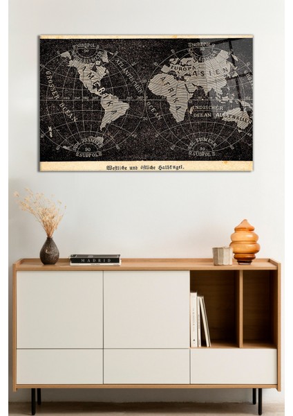 Eskitme Soyut Dünya Haritası Cam Tablo, Darbelere Dayanıklı Kırılmaz Cam, Hediyelik
