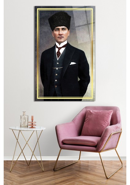 Mustafa Kemal Atatürk Portresi Cam Tablo, Darbelere Dayanıklı Kırılmaz Cam, Hediyelik fiyatları