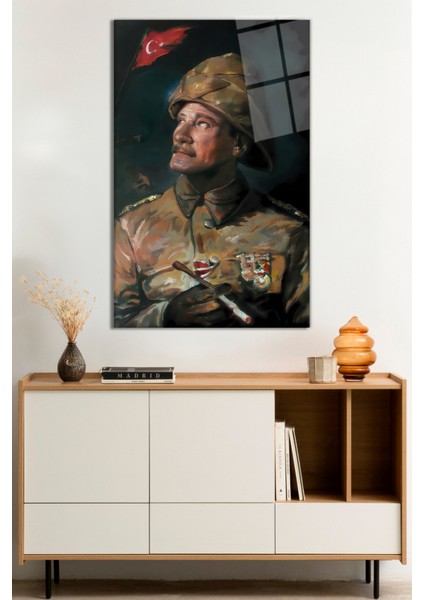 Yapay Zeka Üniformalı Mustafa Kemal Atatürk Portresi Cam Tablo,dayanıklı Kırılmaz Cam, Hediyelik