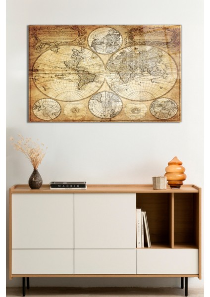 Eski Detaylı Dünya Haritası Cam Tablo, Darbelere Dayanıklı Kırılmaz Cam, Hediyelik