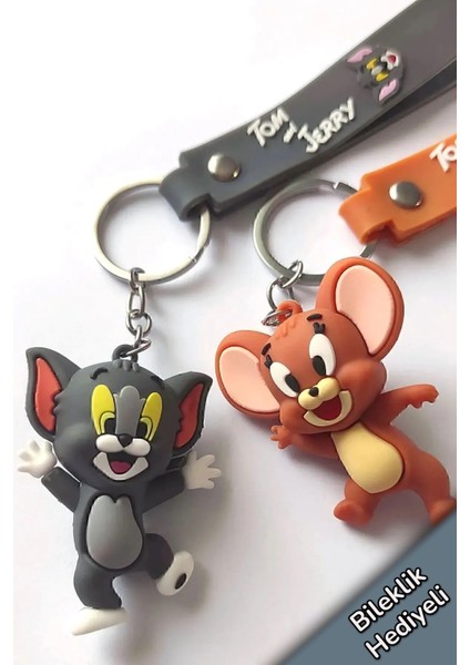 Tom ve Jerry Eşli Silikon Anahtarlık ve Çanta Süsü