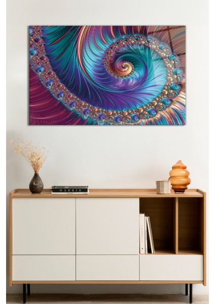 Rengarenk Fraktal Sanatı Geometrik Soyut Cam Tablo, Darbelere Dayanıklı Kırılmaz Cam, Hediyelik