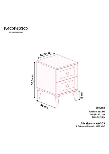 Silva&karin 2 Çekmeceli Komodin Tamamı Mdf (Antrasit) modelleri