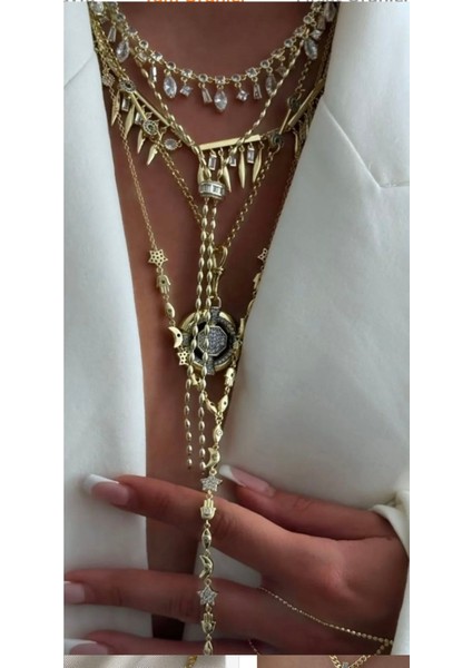 Çelik Badem Zincirli Taşlı Y Kolye modelleri