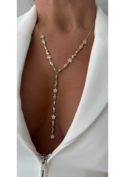 Ithal Mavi Opal Taşlı Y Kolye