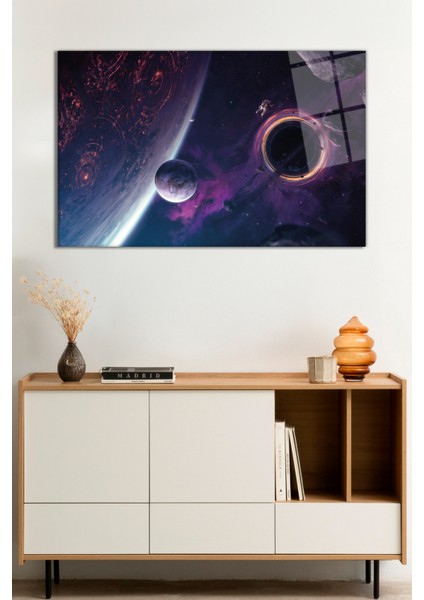 Uzay, Gezegen, Yıldız ve Astronot Cam Tablo, Darbelere Dayanıklı Kırılmaz Cam, Hediyelik