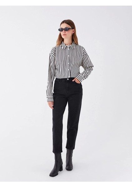 Lcw Modest Siyah Mom Fit Kadın Jean Pantolon