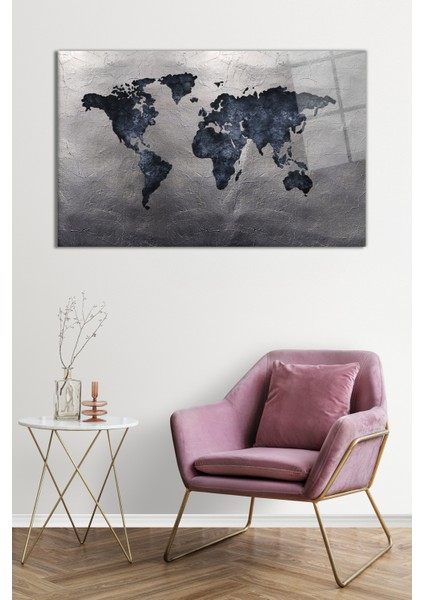 Eskitme Soyut Detaysız Dünya Haritası Cam Tablo, Ev ve Ofis Duvar Dekoru, Hediyelik, Temperli Cam fiyatları