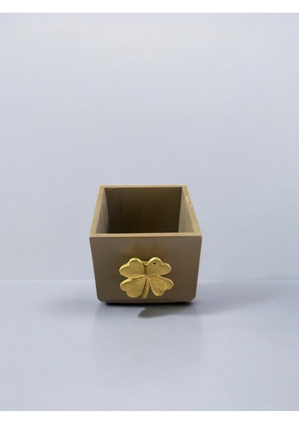 Dekoratif Beton Saksı Kare Modern Kahve Yonca Tema 15X15 cm fiyatları