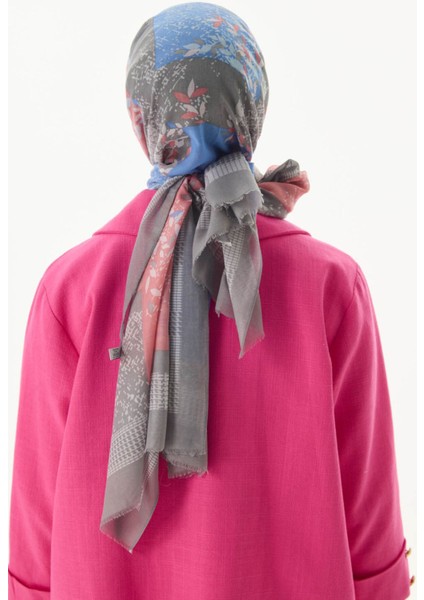 Faylinn Sarmaşık Desen Pudra-Gri Pamuklu Şal