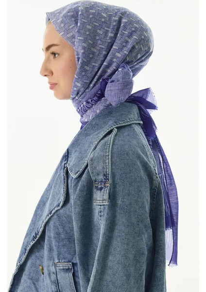 Aria Çizgi Desen Saks Mavi Pamuklu Şal