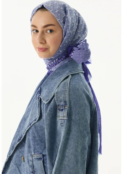 Aria Çizgi Desen Saks Mavi Pamuklu Şal fiyatları