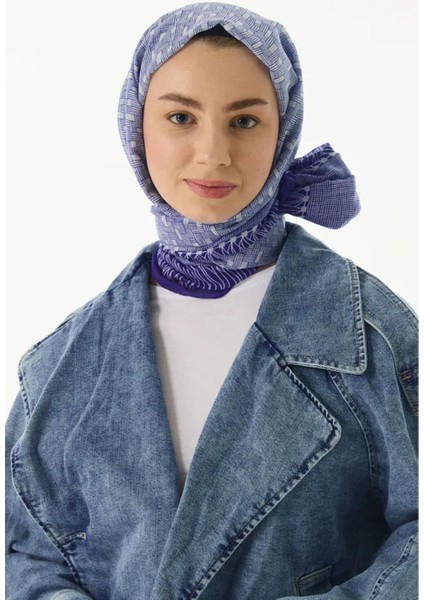 Aria Çizgi Desen Saks Mavi Pamuklu Şal modelleri