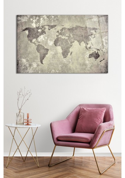 Eskitme Krem Soyut Dünya Haritası Cam Tablo, Darbelere Dayanıklı Kırılmaz Cam, Hediyelik fiyatları