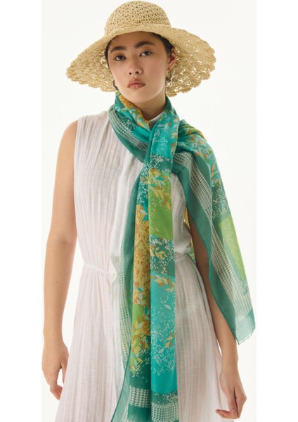 Faylinn Sarmaşık Desen Yeşil-Çağla Yeşil Pamuklu Şal