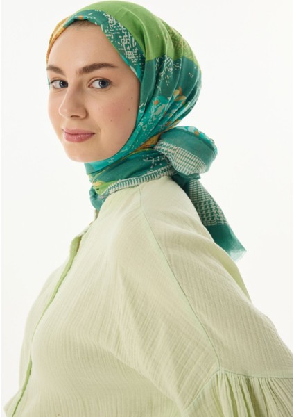 Faylinn Sarmaşık Desen Yeşil-Çağla Yeşil Pamuklu Şal fırsatları