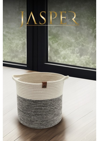 Jüt Ip Gri Çok Amaçlı Dekoratif Saplı Saksı, Banyo, Havlu Sepet, Düzenleyici 22X23 cm