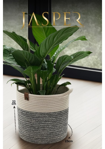 Jüt Ip Gri Çok Amaçlı Dekoratif Saplı Saksı, Banyo, Havlu Sepet, Düzenleyici 22X23 cm fiyatları