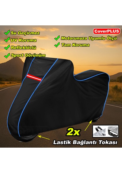 Kad?rga VIP-100 Pro Branda Siyah Mavi-Dikişli Reflektörlü Motosiket Brandası Motor Örtüsü Çadır Su Geçirmez Motosiklet Kılıfı Motor Brandası modelleri