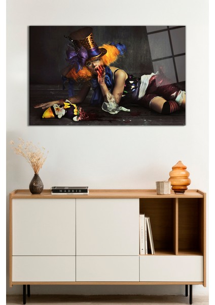 Kadın Renkli Saçlı Palyaço Cam Tablo,darbelere Dayanıklı Kırılmaz Cam, Hediyelik