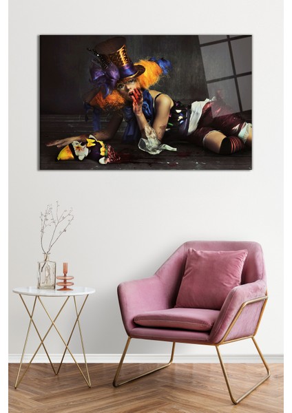 Kadın Renkli Saçlı Palyaço Cam Tablo,darbelere Dayanıklı Kırılmaz Cam, Hediyelik fiyatları