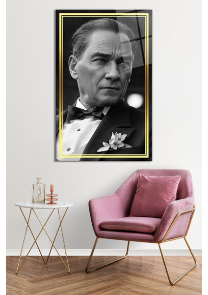 Siyah Beyaz Yapay Zeka Atatürk Portresi Cam Tablo, Darbelere Dayanıklı Kırılmaz Cam, Hediyelik fiyatları
